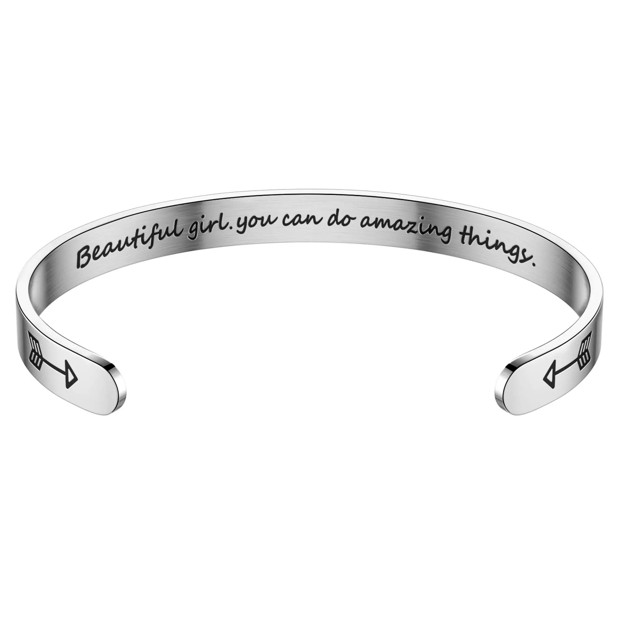 Mytys Motivational Cuff Open Bracelet｜"Beautiful girl, you can do amazing things" Uplifting & Stylish For the Girl