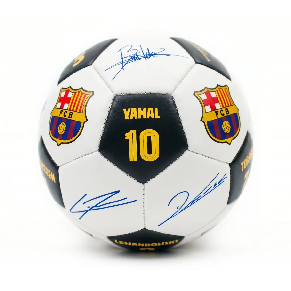 Maccabi Art FC Barcelona Size 5 Soccer Ball with Printed Team Signatures, Officially Licensed Barça Training & Collector Football, Indoor/Outdoor