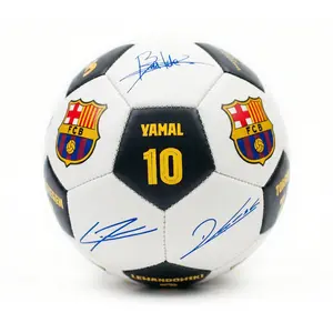 Maccabi Art FC Barcelona Size 5 Soccer Ball with Printed Team Signatures, Officially Licensed Barça Training & Collector Football, Indoor/Outdoor