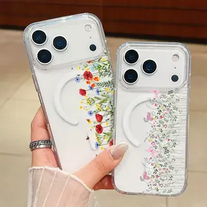 Simple Floral Design Magnetic Case for iPhone Samsung Galaxy Case iPhone 17Pro Max Air 16E 15Plus 14 13 12 11 XS S25 S24 S23 S22 A56 54 36 35 ZFlip ZFold Phone Cases, Personality, Protective Silicone Cover, Protection Durable, Shockproof Drop.JY55