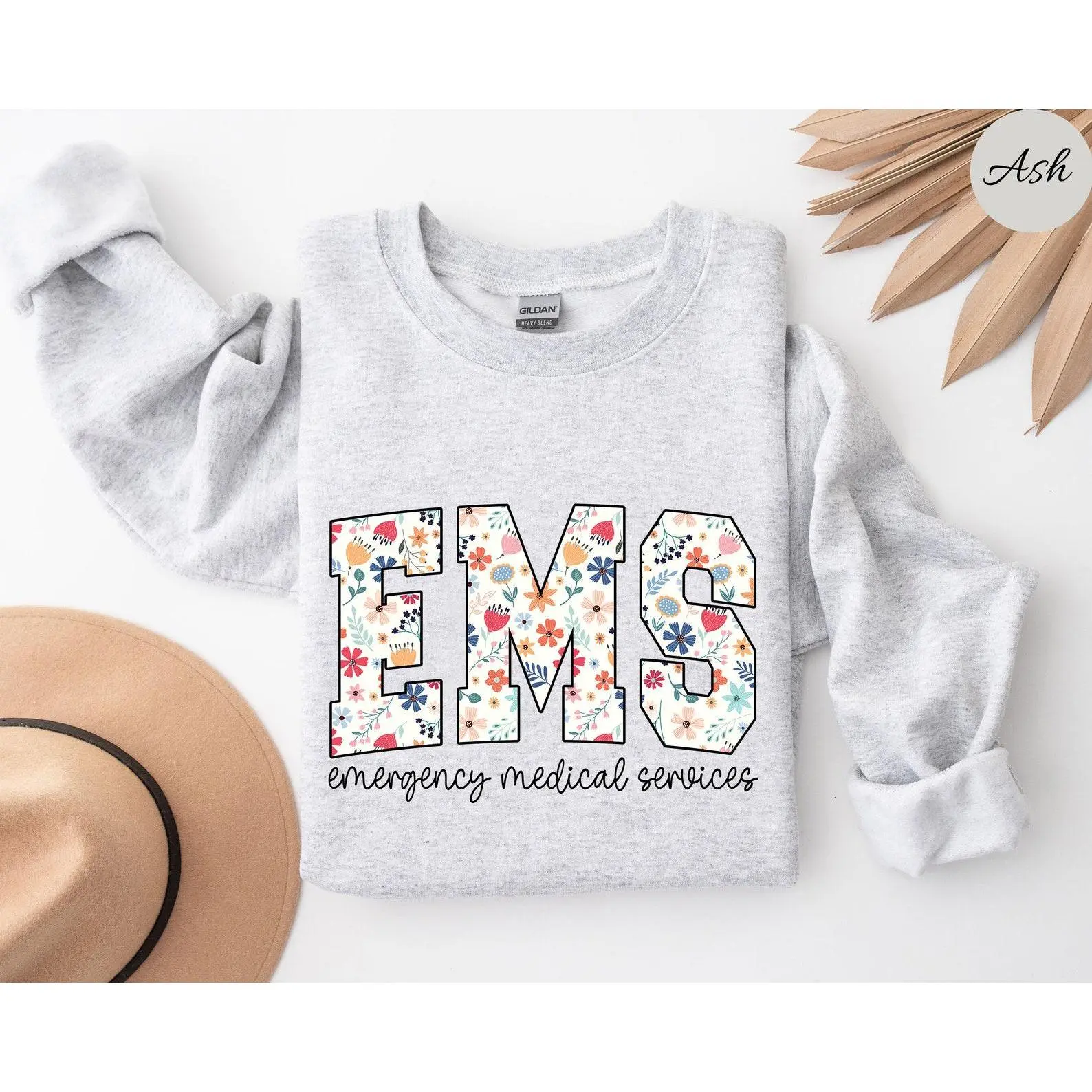 Floral EMS Nurse Sweatshirt, EMS Nurse Sweatshirt, EMS Nurse Gift, Emergency Medical Services Crewneck, Paramedic Pullover, Ems Sweater