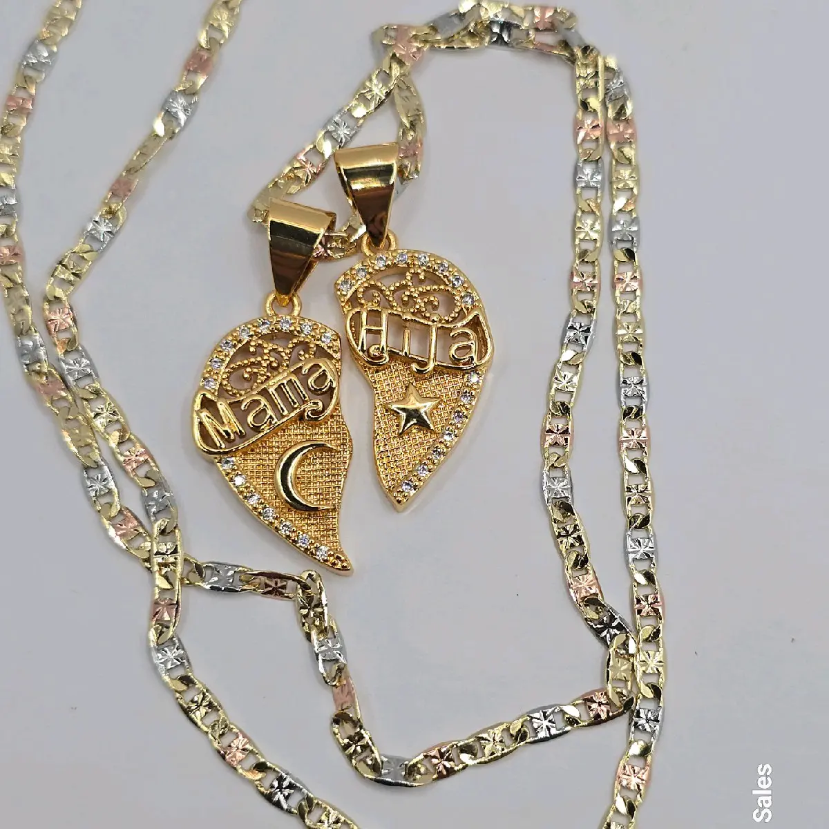 MAMA & HIJA  cadena tres colores ORO LAMINADO eleganteMOTHER'S DAY beautiful chain heart Mama Hija