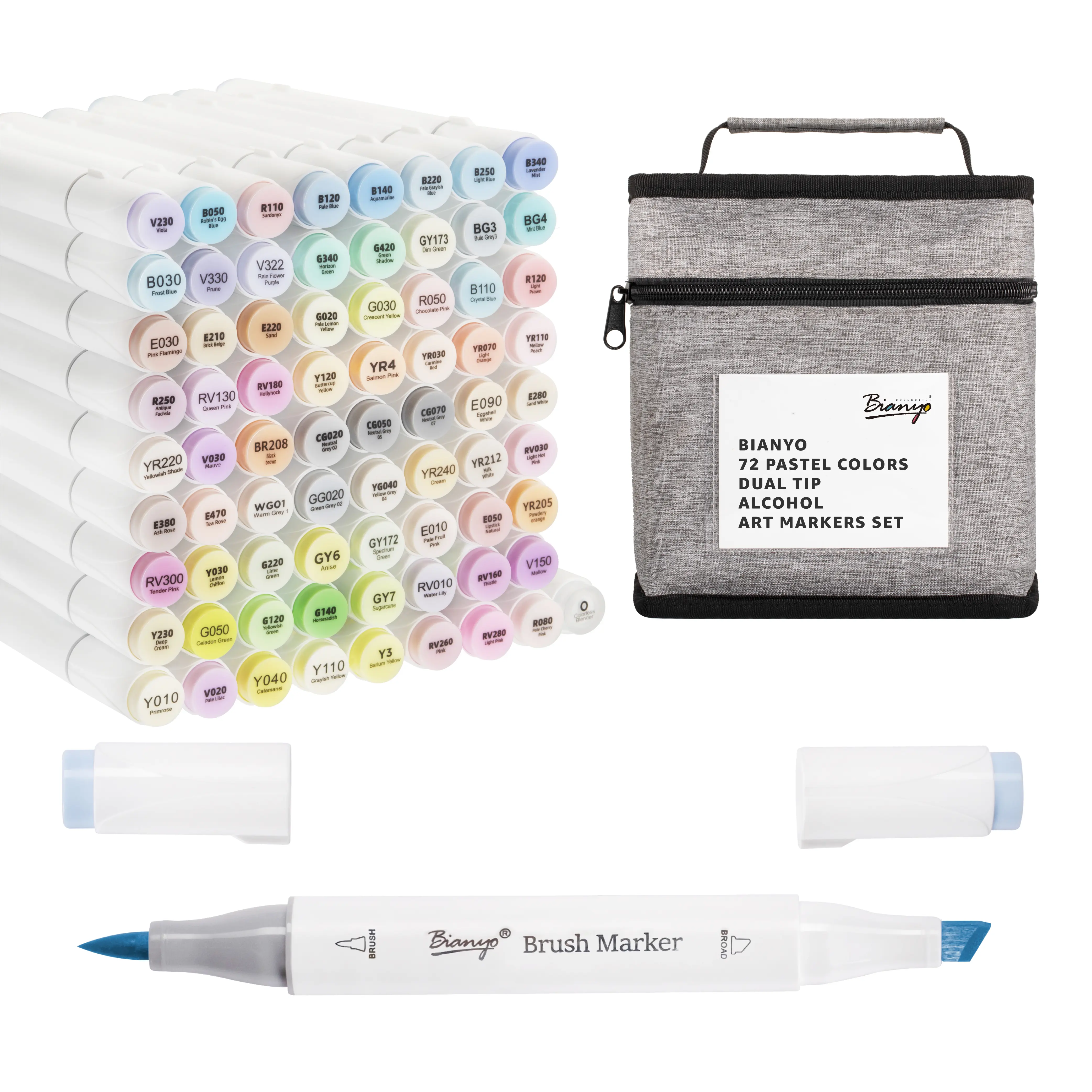 Bianyo 72 Pastel Dual Tip Colors Alcohol Art Markers, Dual Tip Alcohol-Based Markers with Brush and Chisel Points for Artists and Adults Comics Drawing Sketching Illustration with Storage Bag Dual Tip Alcohol Art   supplies cute  school  supplies
