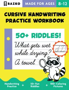 Cursive workbook for kids ages 8–12, learn cursive by tracing, connecting words, and writing riddles! Over 150 pages of fun practice: Cursive workbook with riddles
