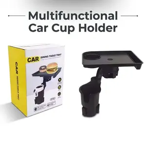 Car Cup Holder Expander 3 in 1 Adapter with Adjustable Base 360° Rotation Food Tray for Vehicles Car Road Trip Essentials