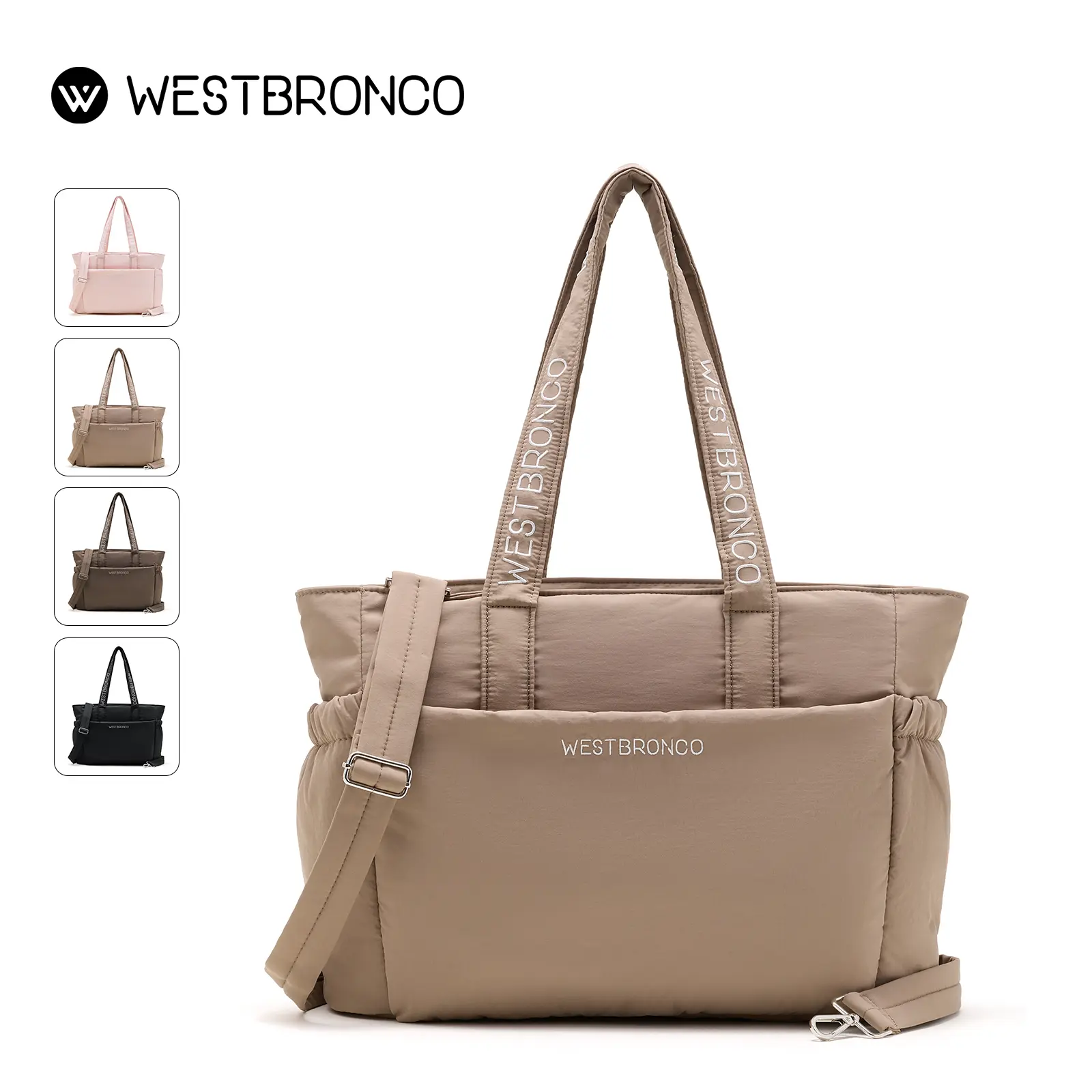 [NEW IN]WESTBRONCO Puffer Laptop Friendly Tote Crossbody Bag for Women, Lightweight Travel Everyday Diaper Casual Commuter Bag with Laptop Compartment & Side Water Bottle Holder, Attached to Luggage Ideal for Vacations Work College School SummerSale