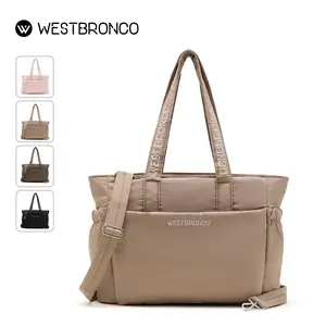 [NEW IN]WESTBRONCO Puffer  16'' Laptop Friendly Tote Crossbody Bag for Women Mom, Lightweight Travel Everyday Diaper Casual Commuter Bag with Laptop Compartment & Side Water Bottle Holder, Attached to Luggage Ideal for Vacations Work College