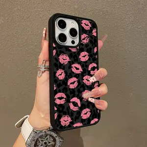 Trendy Magnetic Case for iPhone11/12/13/14/15/16/17/promax Pink Lips Leopard Pattern MagSafe Ready, Ultra Thin & Shockproof | Cute Pick for Girls