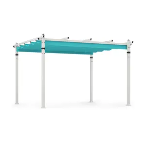 COSTWAY - Outdoor Pergola with Retractable Canopy and Aluminum Frame-Turquoise
