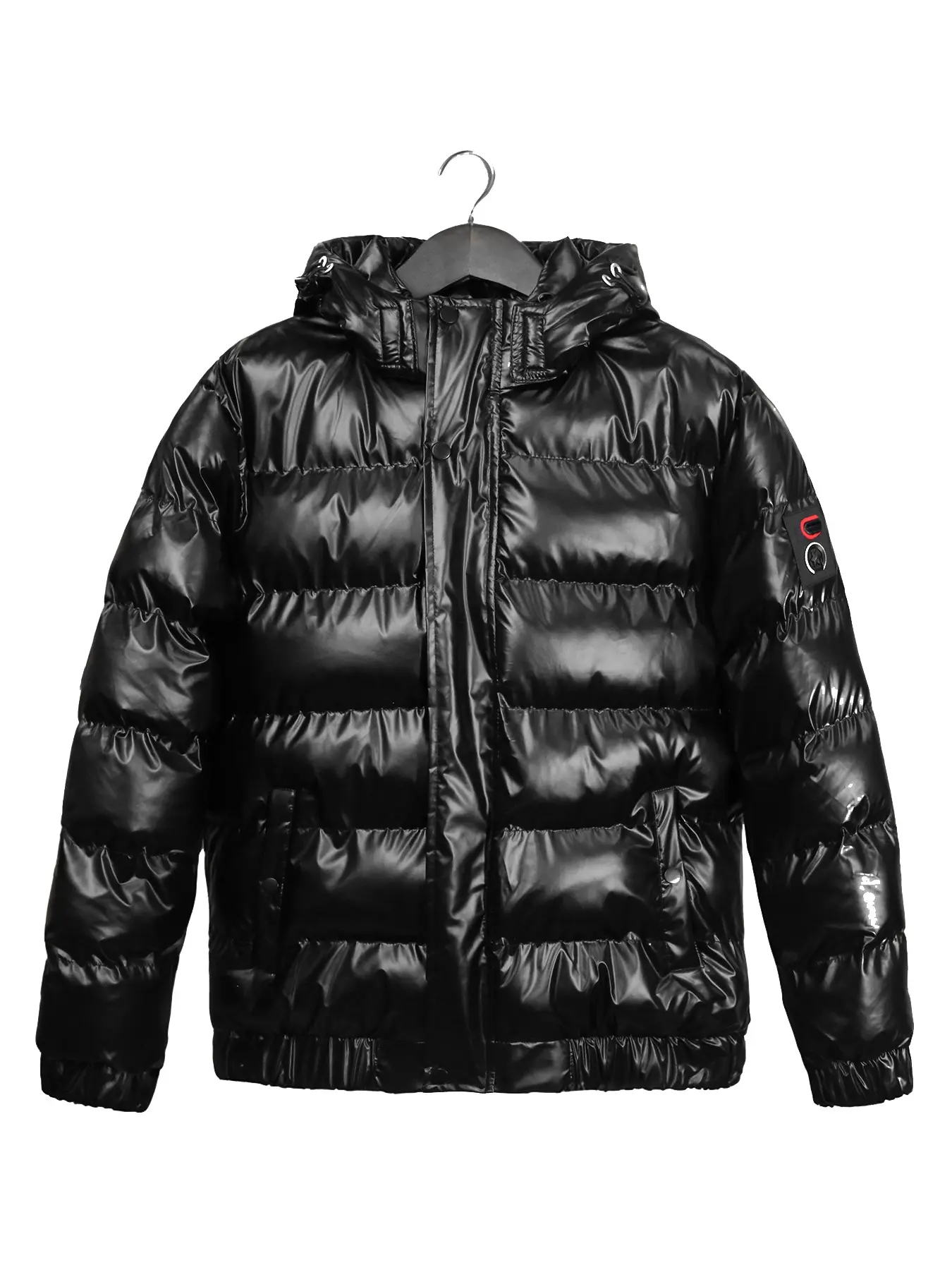1 Pack Black Metallic Puffer Jacket Y2K Aesthetic Trendy Padded Coat | Shiny Quilted Outerwear with Removable Hood, Fitted, Long Sleeves for Teens & Young Adults | Ideal for Street Style, Parties & Casual Hangouts