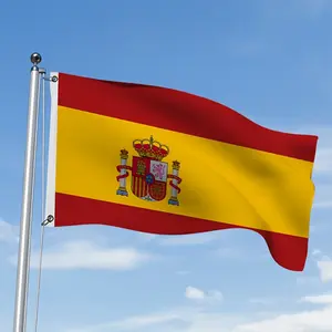 Spanish Flag 2x3ft/3x5ft High-Quality Polyester Flag |       A brightly colored Spanish flag with gold brass eyelets, classic red-yellow-red color scheme and coat of arms design, suitable for outdoor gardens, indoor wall decorations, parades and festive c