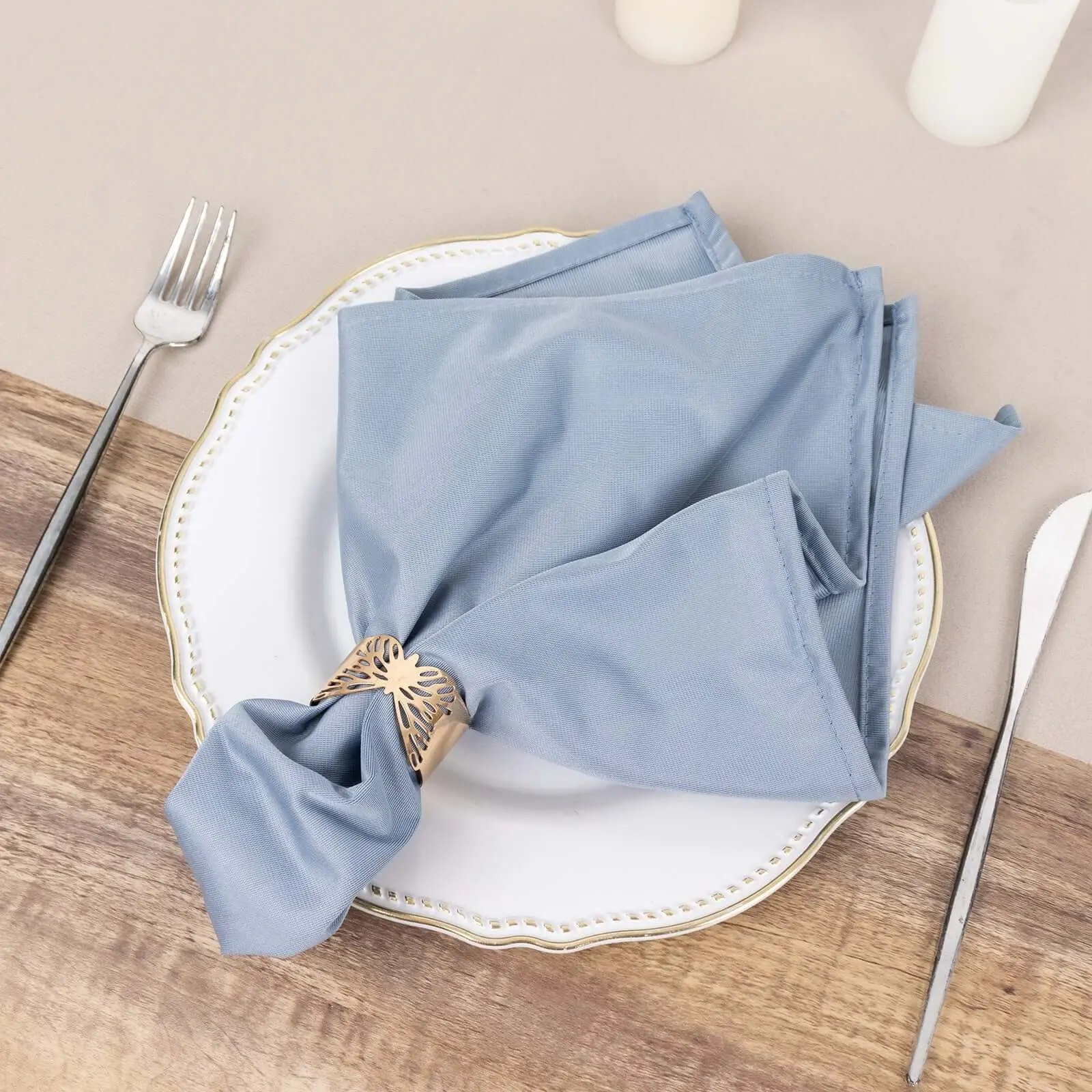Dusty Blue Scuba Cloth Square Napkins - 5 Pack, 20"x20", Wrinkle-Free Reusable Tableware for Kitchen Use, Reusable Fabric Napkins