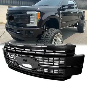 Front Bumper Grille  For Ford F250 F350 F450 Super Duty 2017 2018 2019 Platinum Style Center Upper Racing Grill Mesh Gloss Black