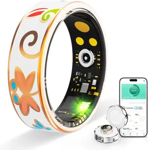 Enamel Craft R18 Smart Ring for Women with Crystal Charging Case,No Subscription Fee, Health Fitness Tracker with Sleep Tracking, Heart Rate, Blood pressure,SpO2 -IP68 Waterproof for iPhone Android,Steps,Calories Activity Tracker,Christmas New Year gifts