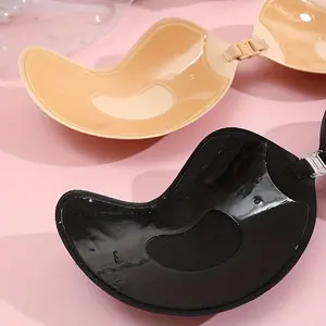 New2025 2 Pairs Invisible Stick-On Lifting Bra - Strapless, Self-Adhesive, Slip-Proof, Seamless Design for Women, Mango Shaped Straps, Polyester & Silicone Blend, Elegant Lingerie Accessory Womenswear Comfort Basic Chic Minimalist YellowHOT