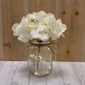 Lighted Pint Mason Jar With Silk Hydrangea