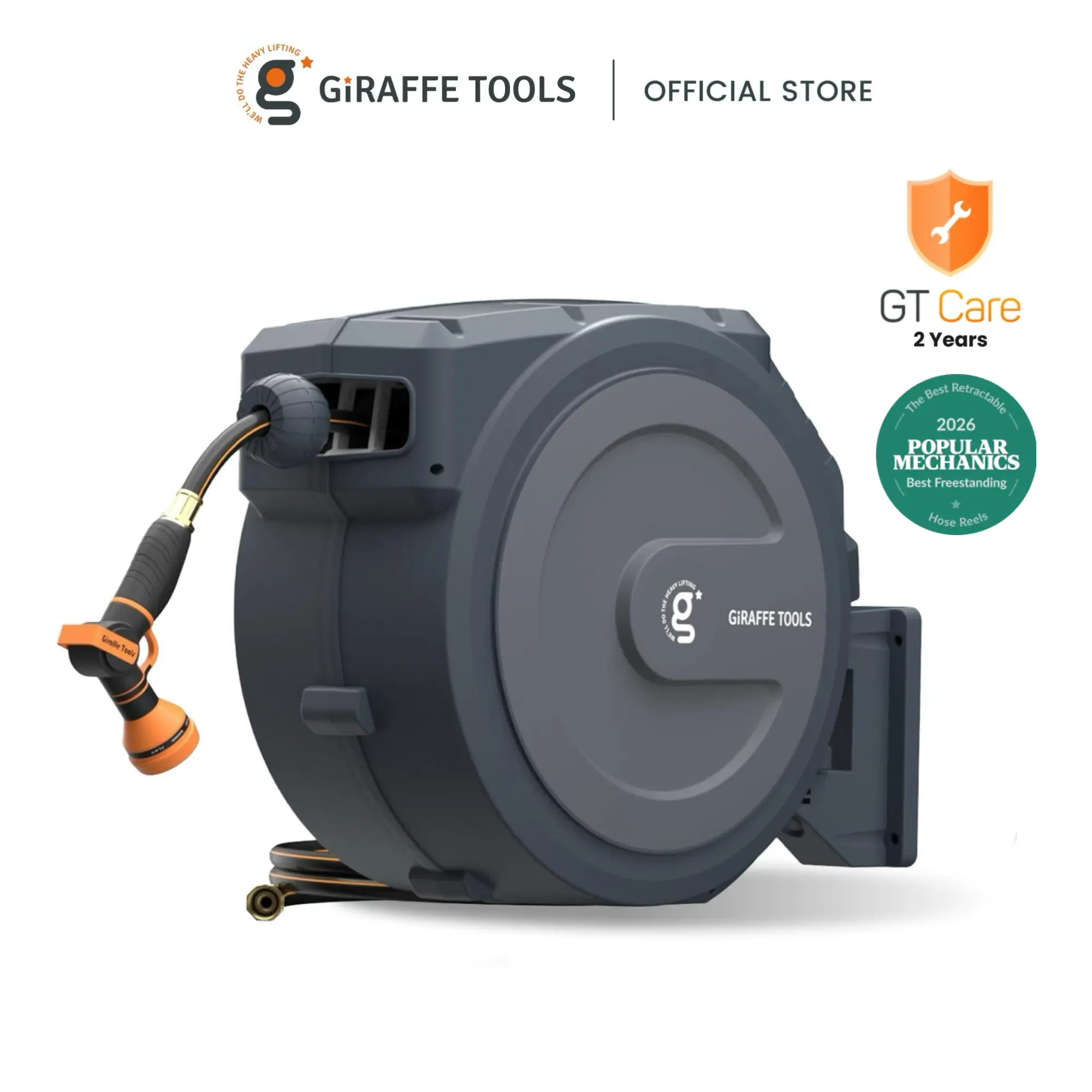 [SummerFinds] Giraffe Tools 90-130ft 5/8in 1/2in Hose Bob Vila best Overall Garden Retractable Hose Reel Heavy Duty Wall Mounted Hose Reel with 180° Swivel Bracket, Any Length Lock Hose Reel with 9- Function Sprayer Nozzle, 2 Years Warranty, SummerWins