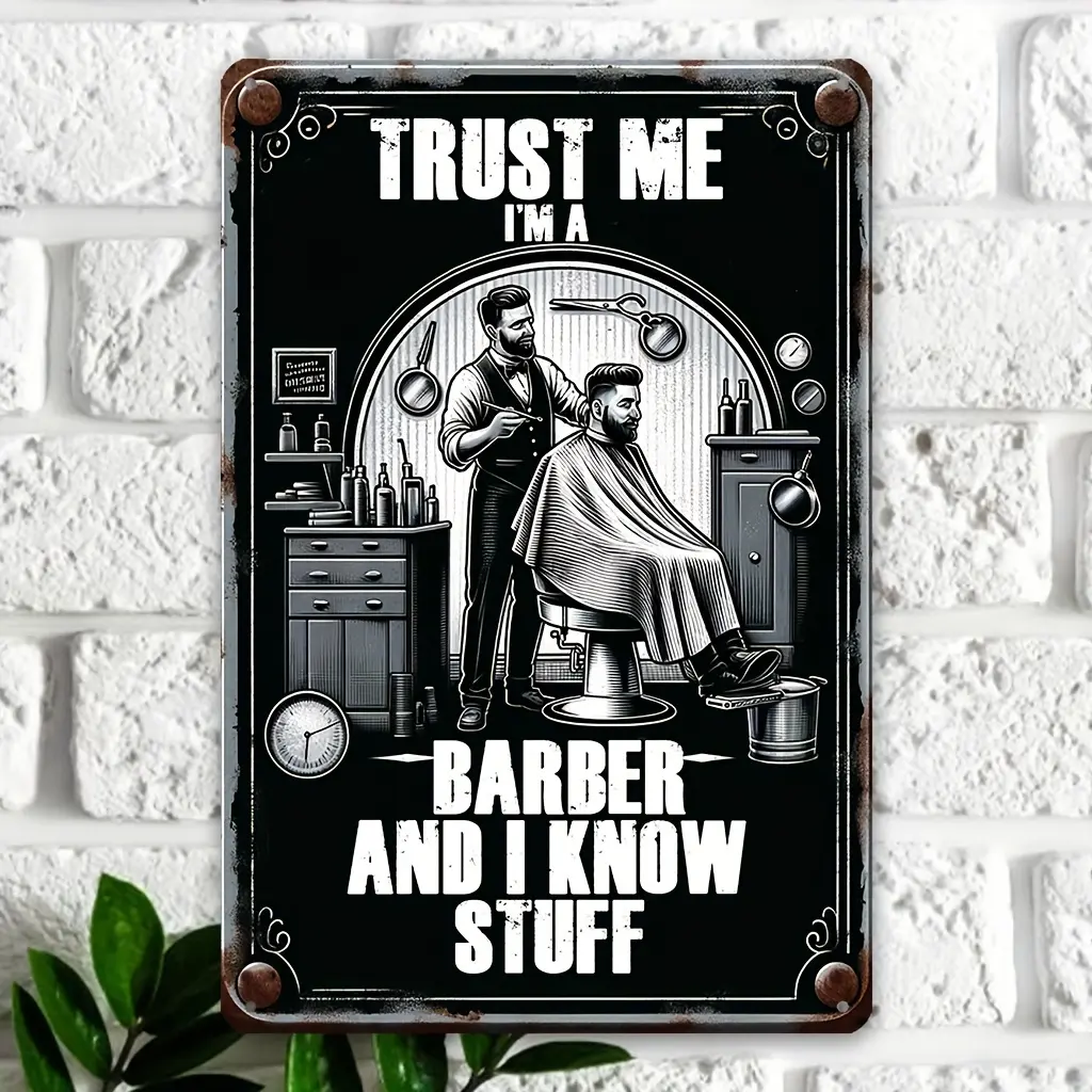 Vintage Barbershop & Salon Metal Sign - Eye-Catching Aluminum Wall Art for Home, Office, Garage Decor - Inspirational Hair Stylist Theme - Indoor Use (12"x8") - For Home Decor Enthusiasts & Salon Owners - Perfect Gift for Barbers & Stylists