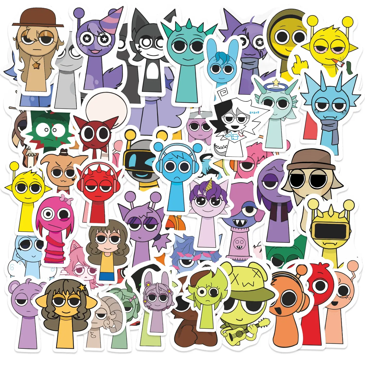 60pcs Sprunki Incredibox Cartoon Stickers Pack, Sticker Packs, Sticker Sheets, Waterproof Funny Stickers Cute Music Game Character Decals for Laptop, Water Bottle, Journal & Scrapbook, Game Fan Gift