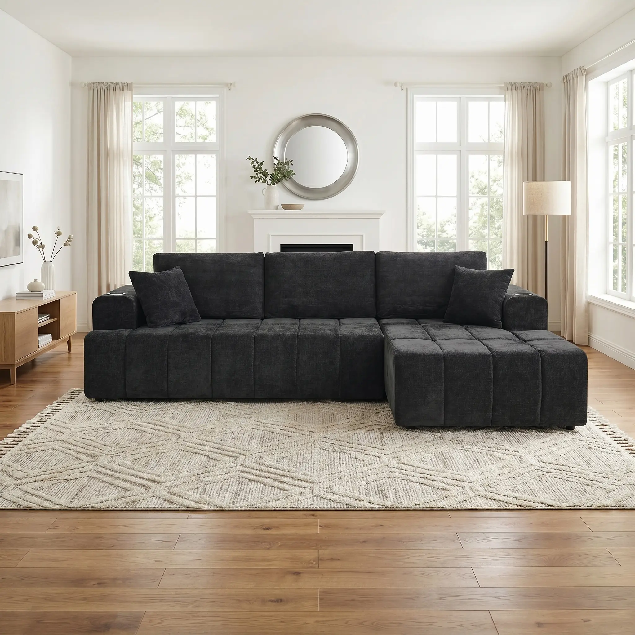 Elseady 108in Sturdy Modular Cloud L-Shaped Sectional Couch, Premium Chenille Foam Modern Sofa with Reversible Chaise, Fixed Arms, Memory Foam & Pocket Spring, 1200lbs Heavy Duty Living Room Furniture (Seats 5), Fully Assembled, No Fire Safety Label