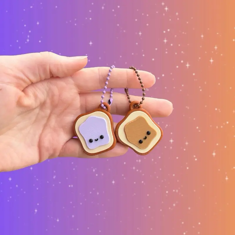 Peanut Butter and Jelly Keychain Set  - PB & J Keychain - Cute Kawaii BFF Gift - 3D Printed Friendship Charms - Best Friend Snack Keychains