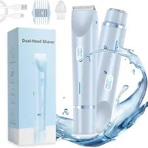 Women's Dual-Head Rechargeable Bikini Trimmer, 2026 New 2-in-1 Painless Electric Razor with Replaceable Facial Razor, USB-Cordless Waterproof Body Hair Trimmer for Silk Skin Hair Removal, Usb Rechargeable Trimmer
