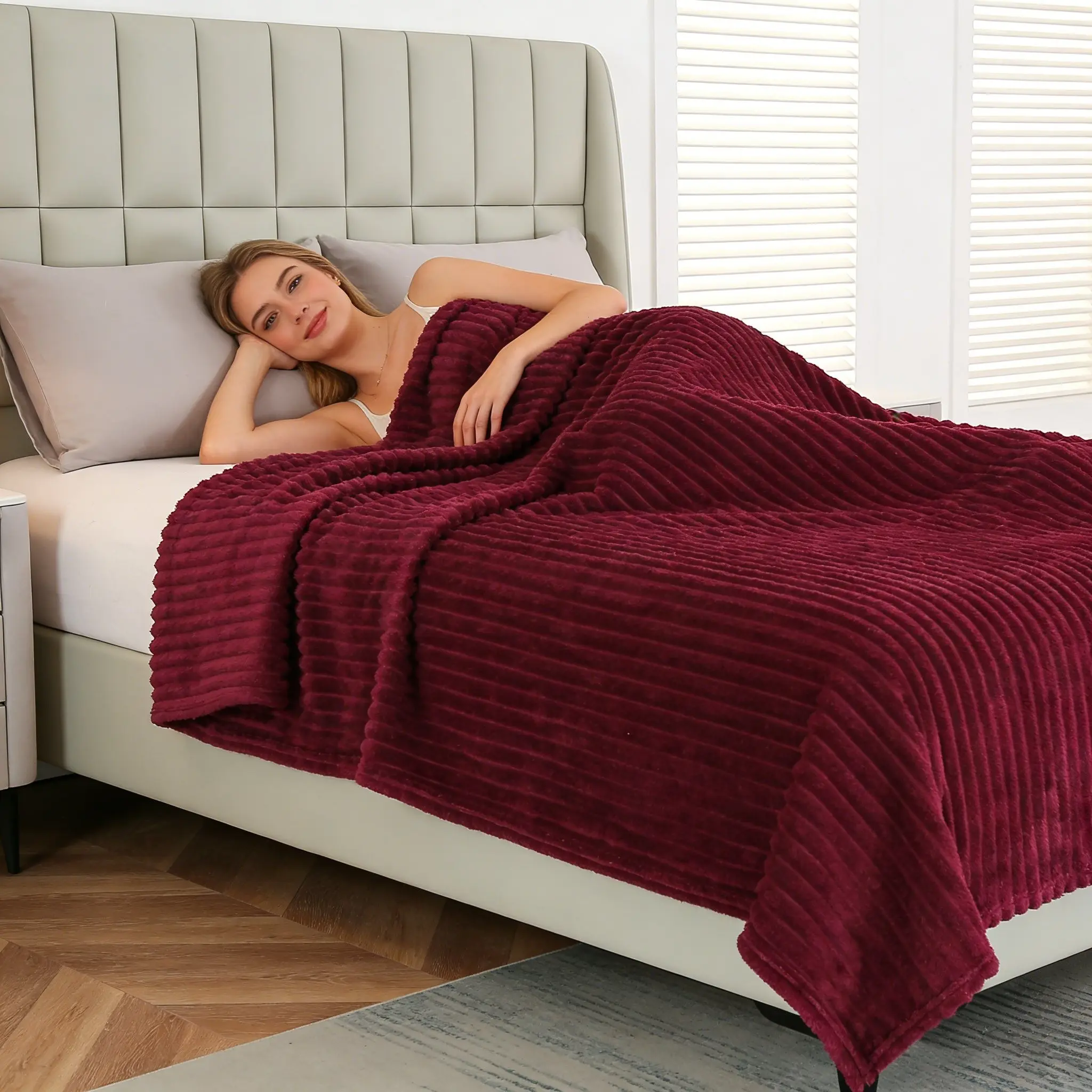 Comfortable Striped Fleece Blanket, Plush Warm Velvet Multi-Color Options, Bedroom Living Room Skin-Friendly Breathable Throw, Adult Relaxation, Soft Comfy Blanket, Soft Cozy Blanket, Soft Warm Blanket