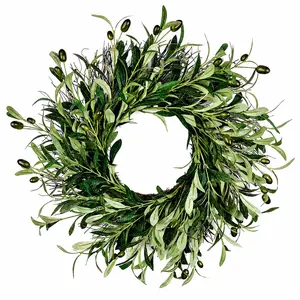 Modern Farmhouse Artificial Olive Branch Wreath | Year Round Front Door Decor | Greenery Wall Hanging
