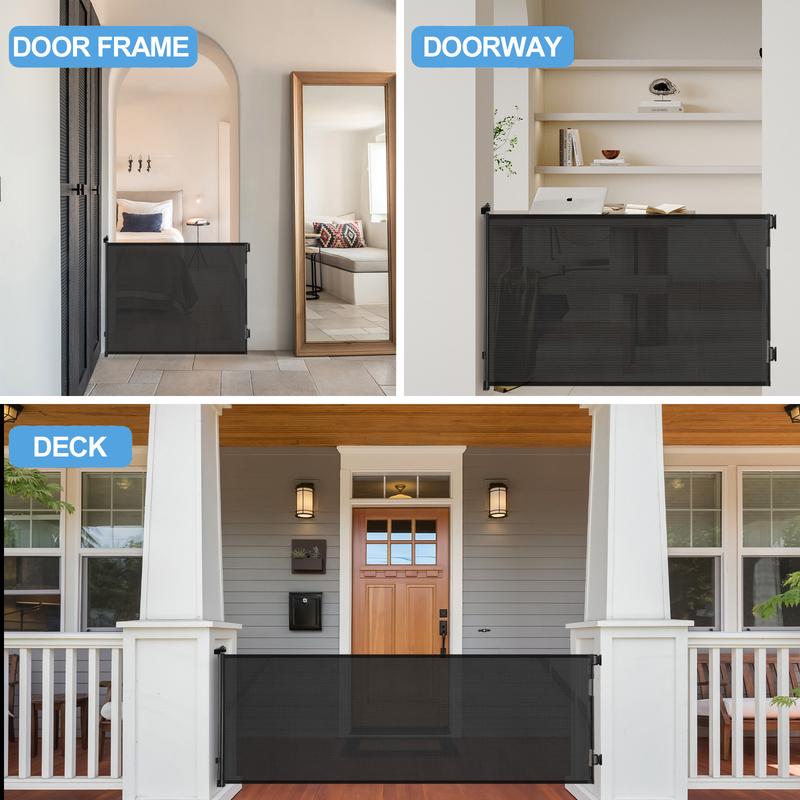 Retractable  pet Gate,Mesh Baby Gate or Mesh Dog Gate,33" Tall,Extends up to 55" 71"118"168"197"Wide,Child Safety Gate for Doorways, Stairs, Hallways, Indoor/Outdoor