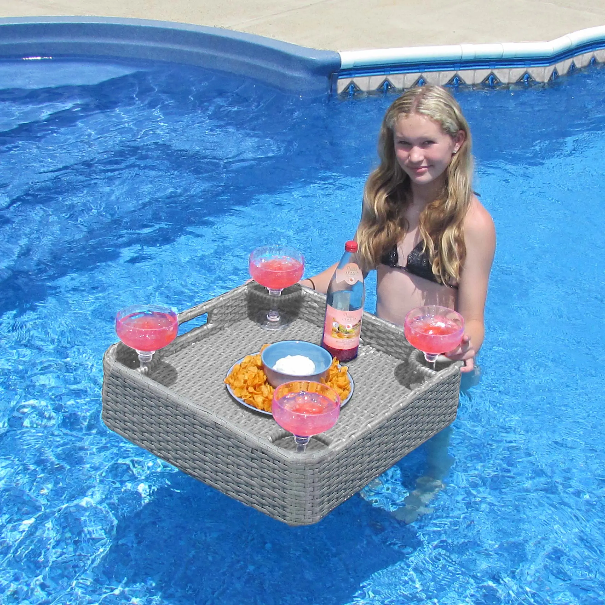 SUNJOY 24x24 Inch Aluminum Frame Wicker Floating Tray for Pool SUNJOY 24x24 Inch Aluminum Frame Wicker Floating Tray for Pool