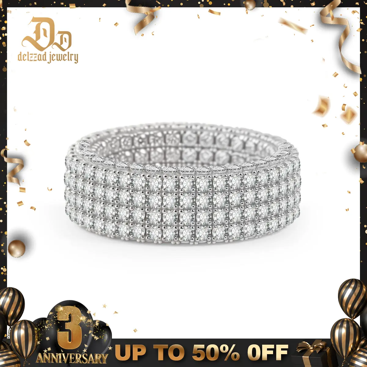 Delzzad Infinite Sparkle 4-Row Eternity Ring Dakota Engagement Ring Band Wedding Ring Synthetic Moissanite Ring Jewelry S925/Copper Perfect Birthday Engagement Wedding Anniversary Christmas Valentine's Day Gift Elegant Ring Elegant Casual Ring