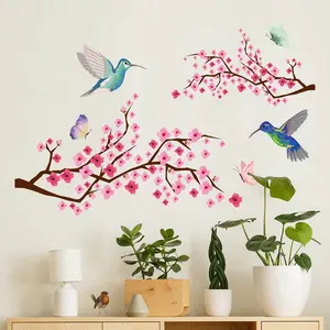 1 set of pink flower hummingbird butterfly wall stickers, fresh and healing forest wall decoration stickers, suitable for home decoration, glass decoration, bedroom living room wall decoration, etc., self-adhesive and detachable waterproof stickers