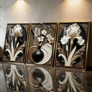 3Pcs Aluminum Alloy Framed Painting, Elegant Floral And Butterfly Art Picture, Home Decoration For Living Room, Bedroom, OfficeWall Decor, Odorless Print Artwork, Luxury Perfect Gift For Friends And Family