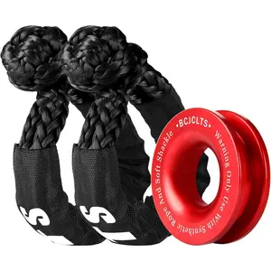 Synthetic Soft Shackle & Winch Recovery Ring Kit, 1\/2'' x 22'' Recovery Soft Shackle(56,000Lbs Breaking Strength), Snatch Recovery Ring for ATV UTV Off-Road Vehicles (Shackles+ Red Ring)