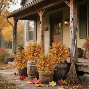 1 piece maple leaf red autumn simulation eucalyptus leaf ground plug, 20 inch realistic artificial plant with thorns, used for backyard Thanksgiving, outdoor, porch autumn decoration