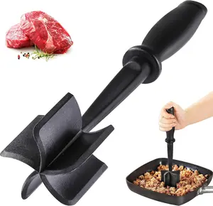 Meat Chopper Masher for Ground Beef and Hamburger Meat, Heat Resistant 5 Curved Blades Ground Beef Smasher, Nylon Meat Spatula Hamburger Chopper, Mix and Chop Kitchen Tool