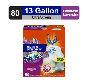 Ultra Strong 13 Gallon Tall Kitchen Trash Bags, White, 80 Bags, Fabulous Scent