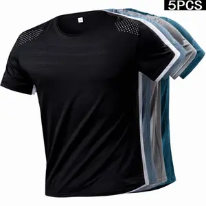 Men’s ice silk fiber short-sleeve T-shirt featuring -7° cooling technology, gradient mesh design for moisture absorption, breathable quick-dry fabric, high elasticity, crew neck top—ideal for fitness, running training, and spring/summer sportswear.