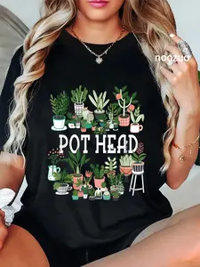 100% Cotton Unisex Plant Lover and Gardener: Pot Head Succulent Short Sleeve T-Shirt Casual Top