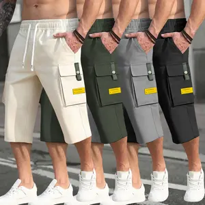 Set of 4 men’s cargo pants with drawstring, large pockets, and letter patches — stylish casual summer everyday workwear,summervibes