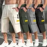 Men's 4-Piece Cargo Pants Set - Casual Comfy Trouser with Fitted Cut, Mid Waist, Drawstring Waist Adapts to Your Fit, Large Pockets for Daily Gear, Letter Patches, Stylish Summer Workwear (Black, Gray, Blue, Khaki)