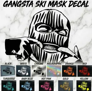 Gangsta Ski Mask Decal Gloss Black & White Chrome Holographic Acrylic Stickers for Personalizing Ski Gear Easy Application No Tools Required - Personalize