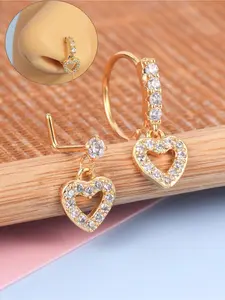 2PCS 18G 20G Stainless Steel Dangle Nose Ring For Women L Shaped Dangling Nose Stud Dainty Nose Hoop Set CZ Butterfly Heart Dangle Nose Piercing Jewelry, Nose Rings 18g 20g Nose Ring Nose Studs Hoops Fashion Body Jewelry