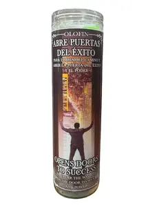 Olofin Veladora Preprada Abre Puertas Olofin Opens Doors to Success Ritual Candle Glass Prayer Candle Green and Black Bilingual Text Aromatherapy Candle Decor Set Ornaments Decoration