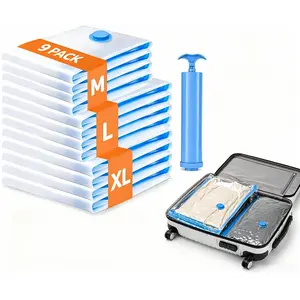 9 Pack Vacuum Storage Bags - Large Space Clothes Storage Travel Bag Hand Pump, No Leakage Compression Plastic Storage Bins Bags Travel Clothing, Vacuum Bag for Blankets Comforters Pillows#SummerVibes,#outdoorfun,#petlovers Sealer