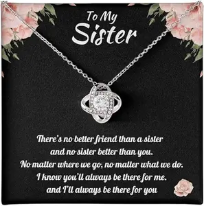 Sisters Gifts From Sister Interlocking Necklaces For 2 Big Sister and Little Sister Happy Birthday Present For Women Jewelry Best Sister with Message Card and Gift Box