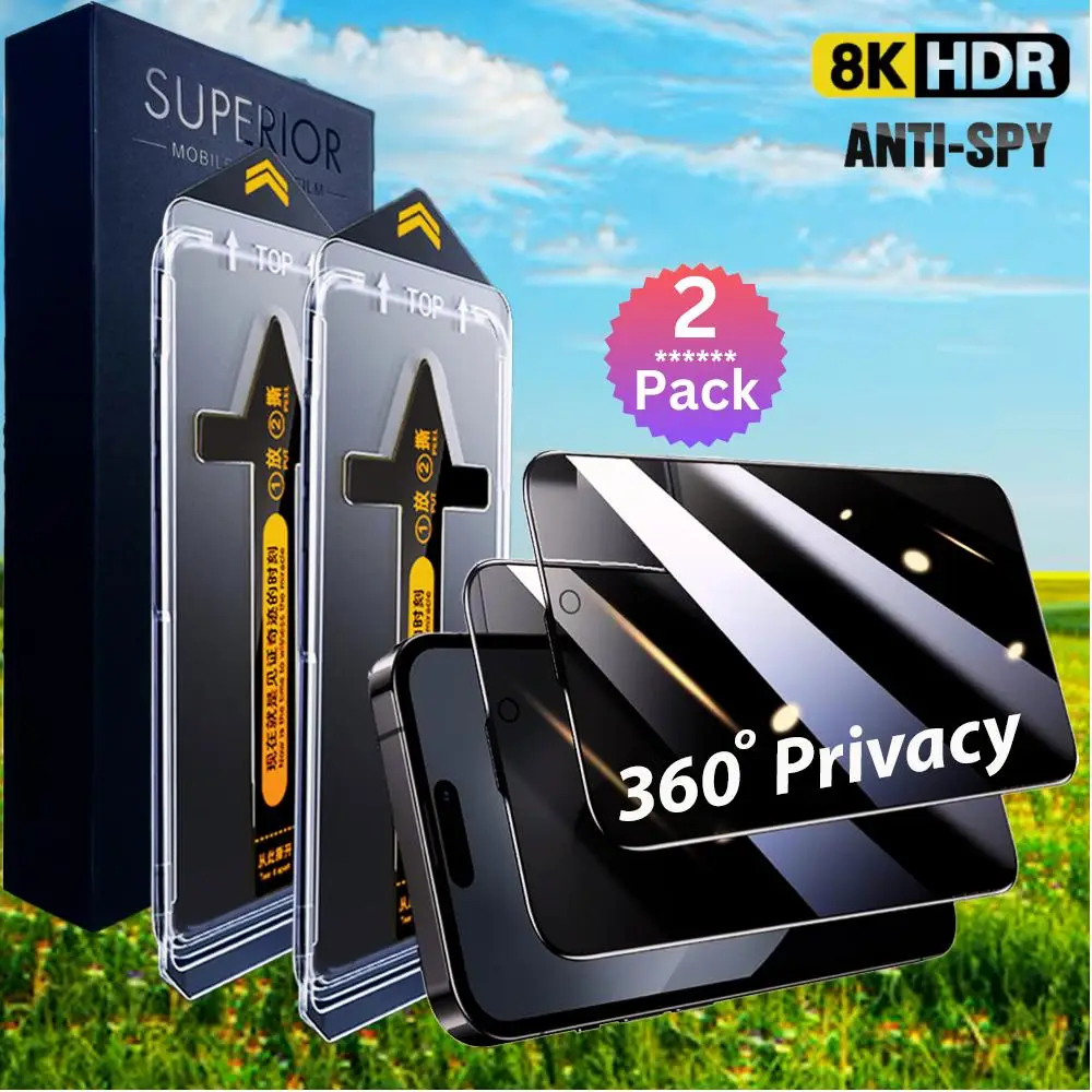 2 pack Privacy Screen Protector for iphone,Anti-spy privacy Tempered Glass Screen Protector Compatible with iPhone 16 15 14 13 12 11 Cover film