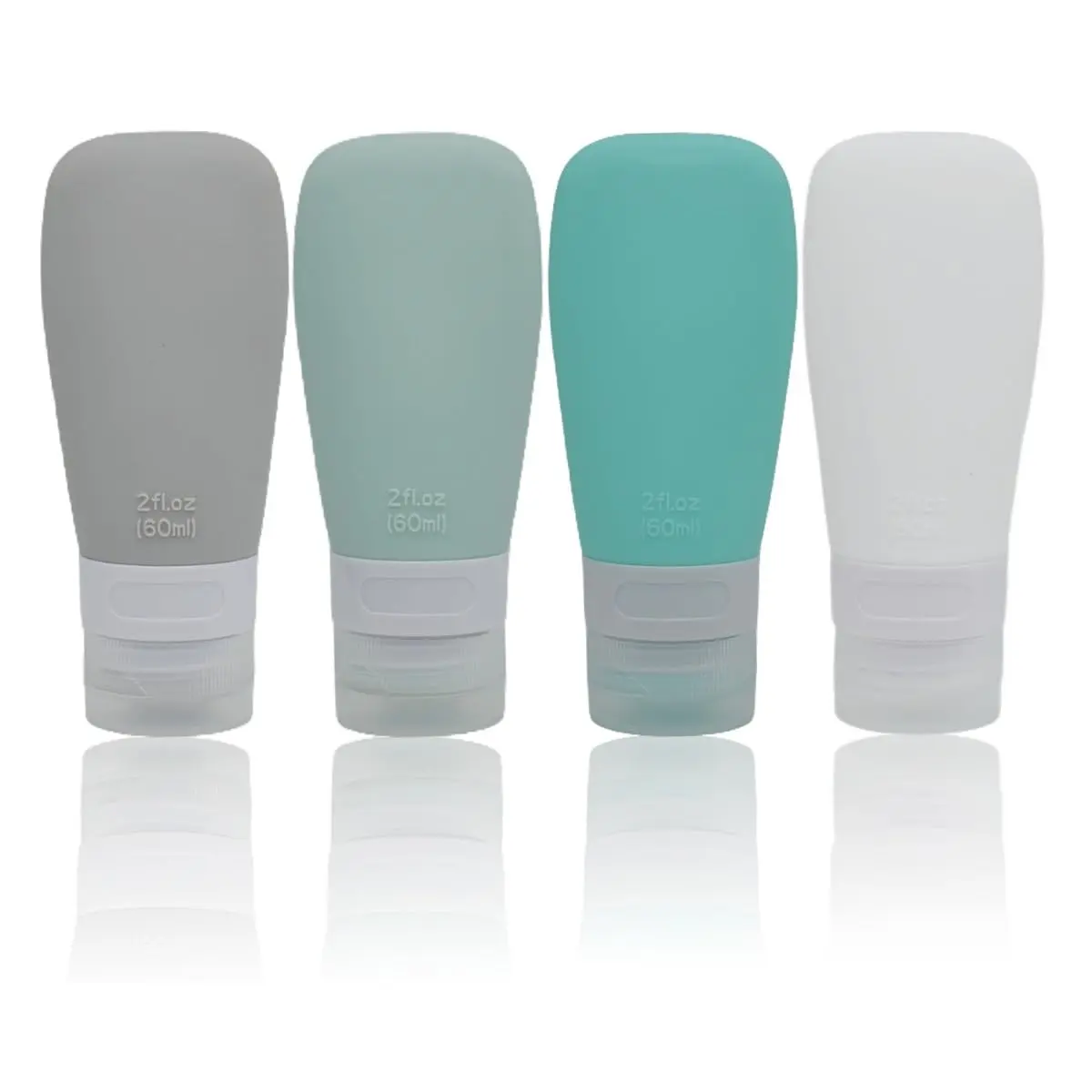 Travel Bottles, Leak Proof Squeezable Refillable Travel Accessories Toiletries Containers Travel Size  Tube for Shampoo Lotion Soap Liquids (2oz Grey/blue/white/green)