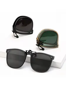 Foldable Clip-On Polarized Sunglasses, Uv400 Protection, Large Square Lenses, Lightweight, Fits Prescription Glasses, Unisex, Outdoor Use