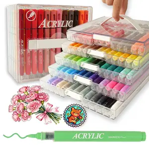 24/36/48/60 Color Acrylic Paint Pens, Soft Brush Tips, Fast Drying Ink, Ideal for Rocks Wood Eggs Ceramics Fabric Painting